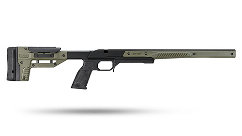 Le châssis MDT Oryx te permet d'ajuster le poids et l'équilibre de ton fusil, avec un grip MDT Elite et une compatibilité AICS pour un tir optimal.